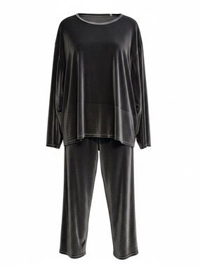 SHEIN Black Velvet Relaxed Lounge Pantsuit Set